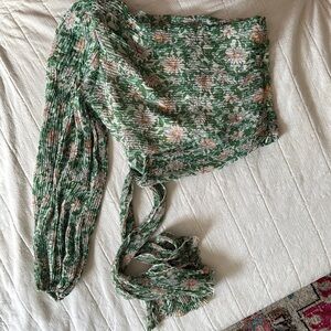 Floral Green One-Shoulder Top